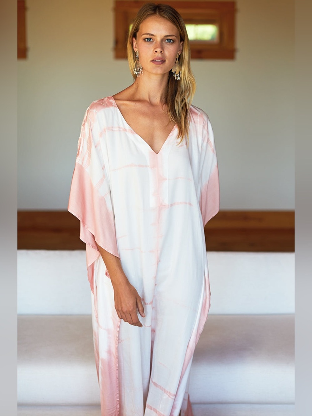 Emerson Fry India Collection Tie-Dye Maxi Kaftan-Muted Clay-Sz XS/S (20.5” PTP)